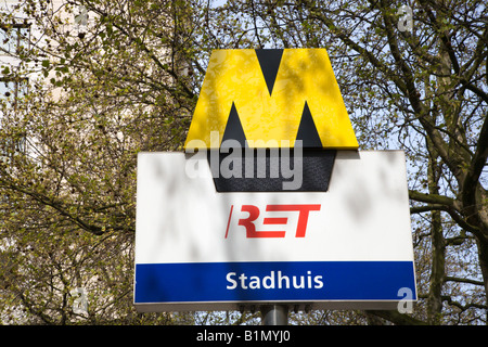 Stadhuis Metro Zeichen Rotterdam Niederlande Stockfoto