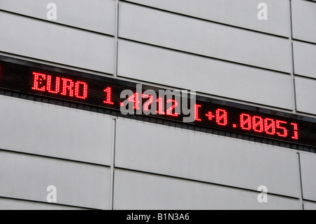 Ticker Tape Zeichen der ausländischen Börsenplätzen und Preise für Euro Stockfoto