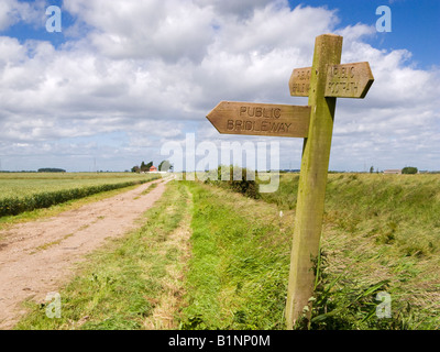 Holz- Wegweiser, die die Richtung der öffentlichen Wanderwege und Reitwege, East Yorkshire, England, Großbritannien Stockfoto