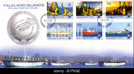 Falkland-Inseln decken 1. Tag - Fischerei 1987 bis 2007 Stockfoto