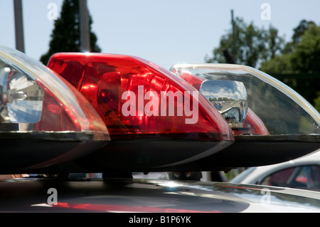 Nahaufnahme von Notleuchten auf amerikanische Polizeiauto Stockfoto