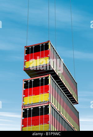 International Container für Frachtcomputer generiert Container Für Schiffsfracht m Deutscher Fahne Stockfoto