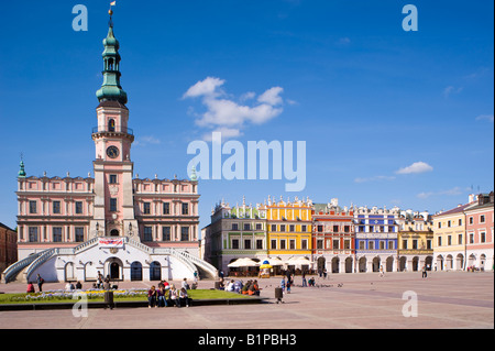 Rathaus und bunten Bürgerhäuser am Marktplatz alte Stadt Zamosc, Polen Stockfoto