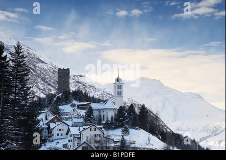 Dorf Hospental im Winter Hospental Schweiz Dezember 2007 Stockfoto