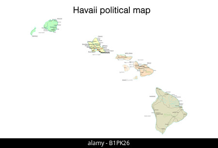 Hawaii Staat politische Karte Stockfoto