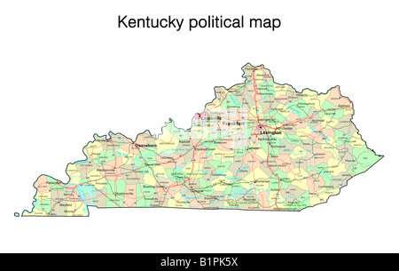 Kentucky Zustand politische Karte Stockfoto