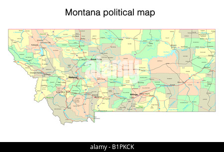 Politische Karte von Montana Stockfotografie Alamy