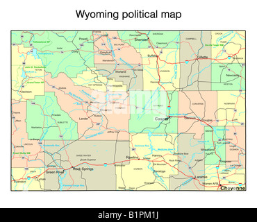 Wyoming Zustand politische Karte Stockfoto