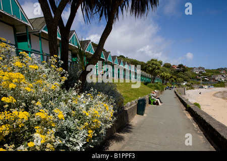 Strandhütten an Caswell Bucht auf der Gower-Halbinsel in South Wales UK Stockfoto