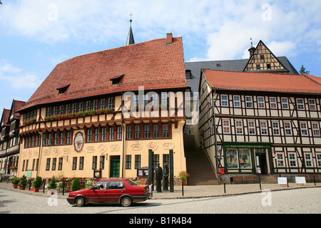 Fachwerkhäuser am Markt-Quadrat Stolberg im Harz in Norddeutschland Stockfoto