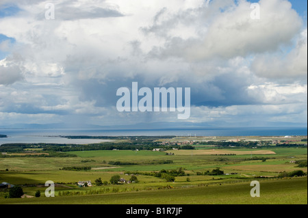 Blick auf Findhorn Bay und Kinloss vom Califer Hill. Morayshire, Schottland Stockfoto