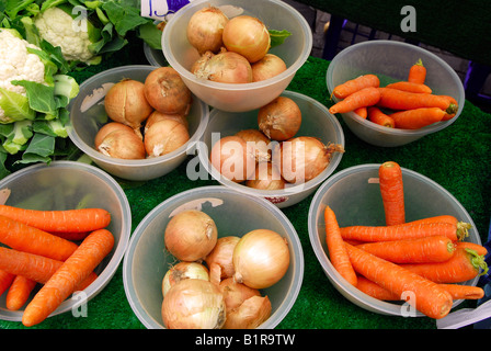 Frisches Gemüse auf dem Display in Markt, Fulham, West London, UK. Stockfoto