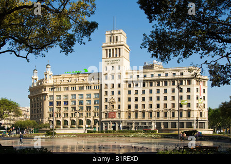 Banco Español de Crédito, Spanisch Credit Bank Gebäude am Placa de Catalunya, Stadtteil Eixample, Barcelona, Spanien, Europa Stockfoto