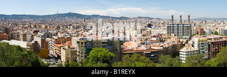 Blick vom Montjuic Hügel der Juden, in Barcelona, Spanien, Europa, Panorama aus vier Einzelbilder Stockfoto