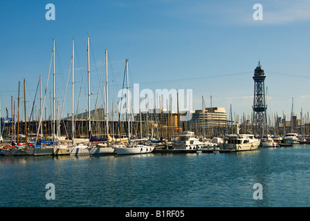 Yachten in Port Vell Hafen, Barcelona, Spanien, Europa Stockfoto