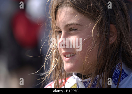 Gisela Pulido, 13 Jahre alt aus Spanien, der neu ernannte Sieger den Weltmeistertitel im Freestyle bei Gard Kitesur Stockfoto