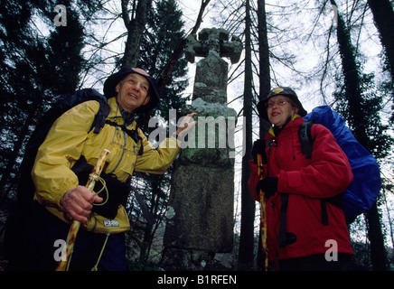 Pilgern am St. James Way, Camino de Santiago, Roncesvalles, Navarra, Spanien, Europa, EU Stockfoto