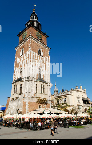 Rathausturm am Rynek Krakowski, Hauptmarkt, UNESCO World Heritage Site, Krakau, Polen, Europa Stockfoto