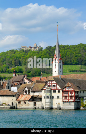 Historischen Teil der Stadt am Ufer des Rheins, Stein bin Rhein, Kanton Schaffhausen, Schweiz, Europa Stockfoto