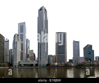 Boat Quay und den Financial District am Ufer des Singapore River, Singapur, Südostasien Stockfoto