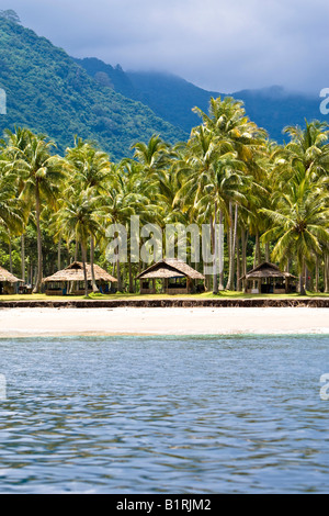 Hütten in einem Palmenhain am Strand, Insel Lombok, kleinen Sunda-Inseln, Indonesien, Asien Stockfoto