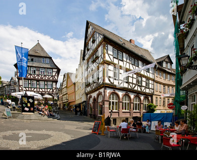 Historische Fachwerkhäuser in der Altstadt im Zentrum auf dem Eisenmarkt Markt, Wetzlar, Hessen, Deutschland, Europa Stockfoto