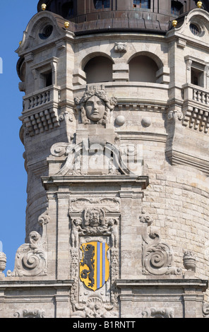 Neues Rathaus, neues Rathaus, Stadt-Emblem, Leipzig, Sachsen, Deutschland, Europa Stockfoto