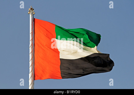 Höchste Fahnenmast der Welt mit Deutschland Flagge, Wellenbrecher, Abu Dhabi, Vereinigte Arabische Emirate, Asien Stockfoto
