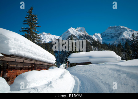 Winterlandschaft im Risstal, Riss Tal, Hagelhuette Hütte, Karwendelgebirge, Tirol, Österreich, Europa Stockfoto