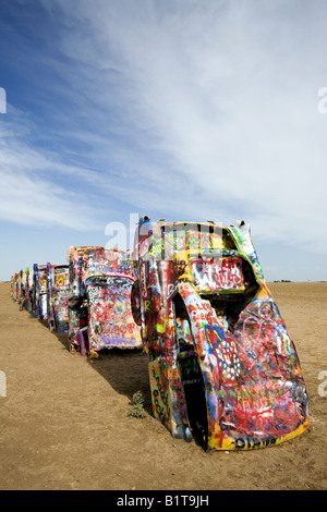 USA Amarillo Texas Cadillac Ranch eine Kunst im öffentlichen Raum-Installation und Skulptur entstand im Jahre 1974 Stockfoto