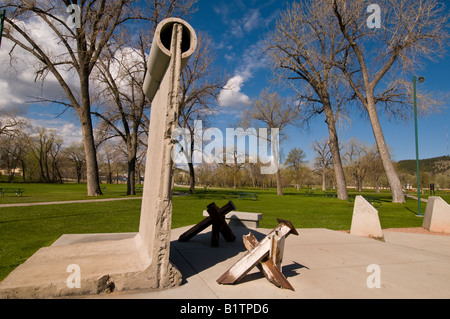 Berlin Wall Memorial Park Rapid City South Dakota echte Wandsegment, Panzerfallen Stockfoto