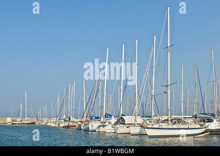 Blick auf Yachten ankern in der Marina Yasmine Hammamet an einem sonnigen Tag mit blauem Himmel. Stockfoto