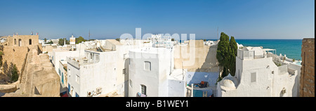 3 Bild Stich Panorama entnommen aus den Mauern der Festung mit Blick auf die Medina in Hammamet. Stockfoto