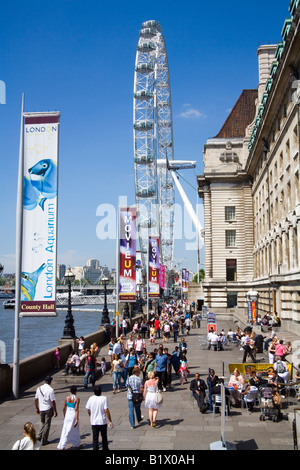 London South Bank mit dem London Eye die Dali-Ausstellung im Londoner Aquarium und Movium Stockfoto