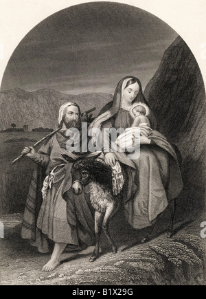 Flug nach Ägypten. Aus der National Illustrated Family Bible, veröffentlicht um 1870. Stockfoto