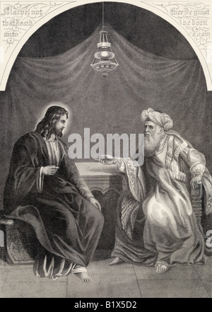 Christus und Nikodemus. Aus der National Illustrated Family Bible, veröffentlicht c,1870. Stockfoto