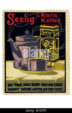 Handel mit Stempel Selig s Korn Kaffee Das Ganze Haus Bleibt Froh Und Frisch Kommt Artikelwort Kaffee Auf Höhle Tisch Stockfoto