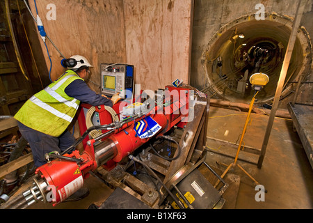 Gas-Pipeline-Installation durch einen Tunnel unter dem Fluss Exe Devon Stockfoto