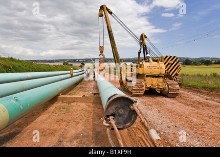 Gas-Pipeline-Installation durch einen Tunnel unter dem Fluss Exe Devon Stockfoto