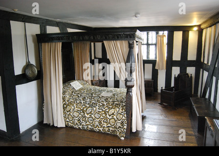 Himmelbett im Schlafzimmer, The Old House, hohe Stadt, Hereford, Herefordshire, England, Vereinigtes Königreich Stockfoto