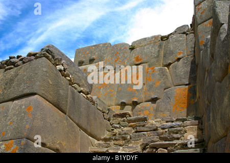 Detail der Ruine Steinbau in Ollantaytambo Inka archäologischen Stätte Urubamba Peru Stockfoto