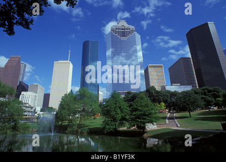 Houston Skyline von Houston Park Stockfoto
