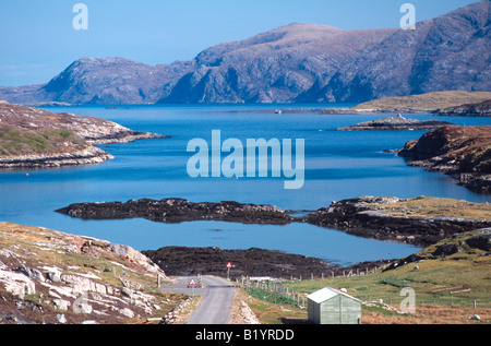 Remote-schmale Straße Insel Harris Berge - Weg zur Hushinish Bucht westlichen Inseln Schottlands Stockfoto