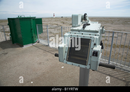 Fernglas-Dach Aussichtsplattform der Bombe Ballistik Gebäude, Orford Ness, Suffolk Stockfoto