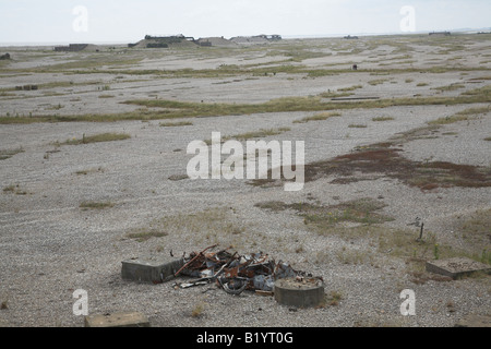 Schindel Grate und Reste der ehemaligen Bombe testen Website Orford Ness, Suffolk, Stockfoto