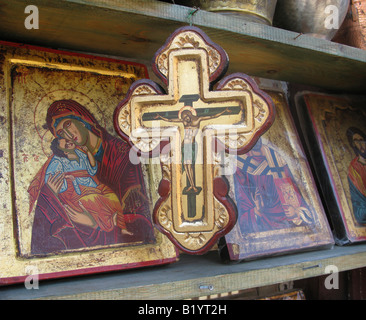 Kopien der religiösen Symbole für Verkauf in alte Stadt Chania Kreta-Griechenland Stockfoto