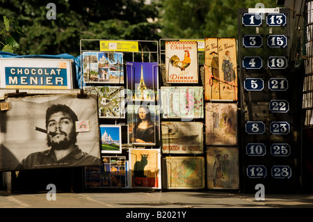 Kunst und Postkarte stehen am Ufer der Seine im Quartier Latin von Paris, Frankreich. Stockfoto