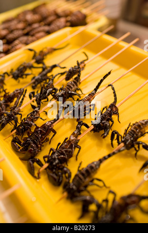 Frittierte Skorpione zum Verkauf in der Nacht Markt Wangfujing Street Peking China Stockfoto