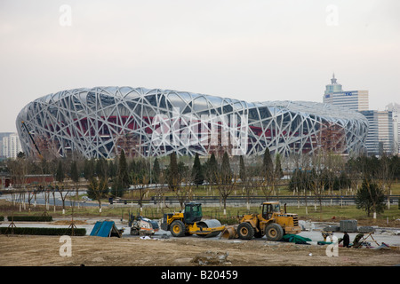 Baustelle bei Olympischen Spielen The Beijing National Stadium The Bird s Nest China Stockfoto