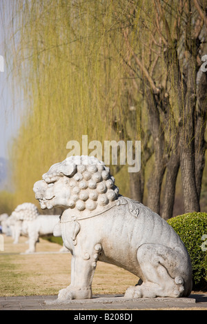 Statue einer ruhenden Löwen Geist Weg Allee Ming Gräber Beijing Peking China Stockfoto